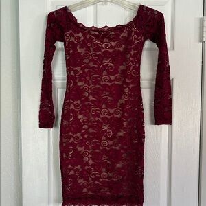 Windsor Burgundy Long Sleeve Lace Dress